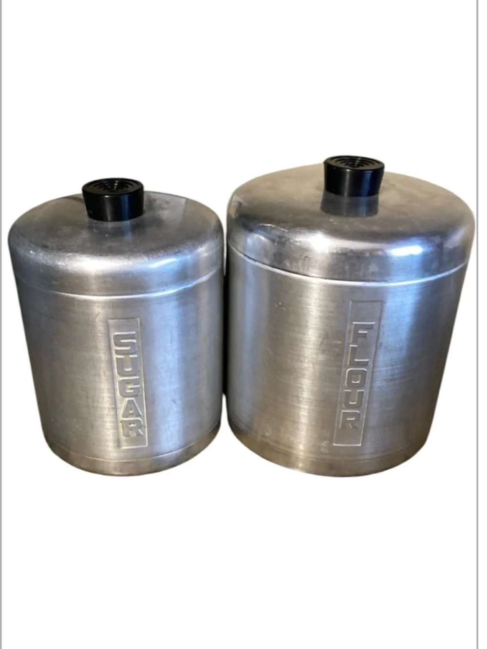 Vintage Midcentury Spun Aluminum  ware Kitchen Canister Set of 2